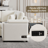 L-Shape Sofa Bed Pull-Out Sleeper Sofa With Wheels, USB Ports, Power Sockets For Living Room