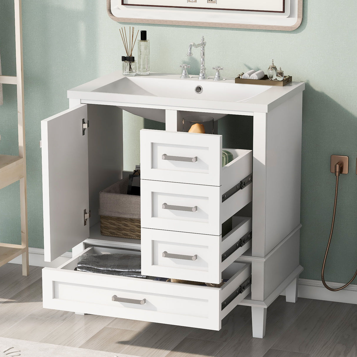 Bathroom Vanity, Modern Bathroom Cabinet With Sink Combo Set, Bathroom Storage Cabinet With A Soft Closing Door And 3 Drawers, Solid Wood Frame, Resin Basin