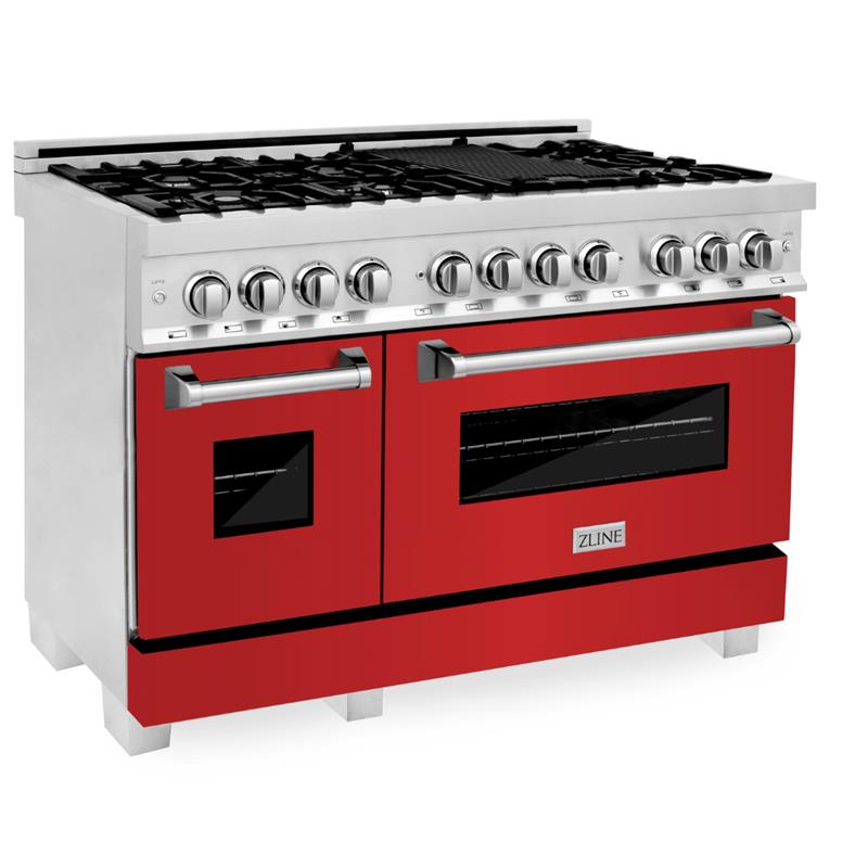 ZLINE 48 in. Dual Fuel Range with Gas Stove and Electric Oven in Stainless Steel (RA48) [Color: Red Matte] - (RARM48)