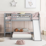 77.4" Twin Over Twin Bunk Bed With Slide And Ladder - Gray