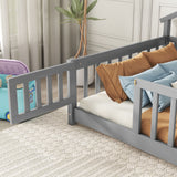 House-Shaped Bedside Floor Bed With Guardrails, Slats, With Door