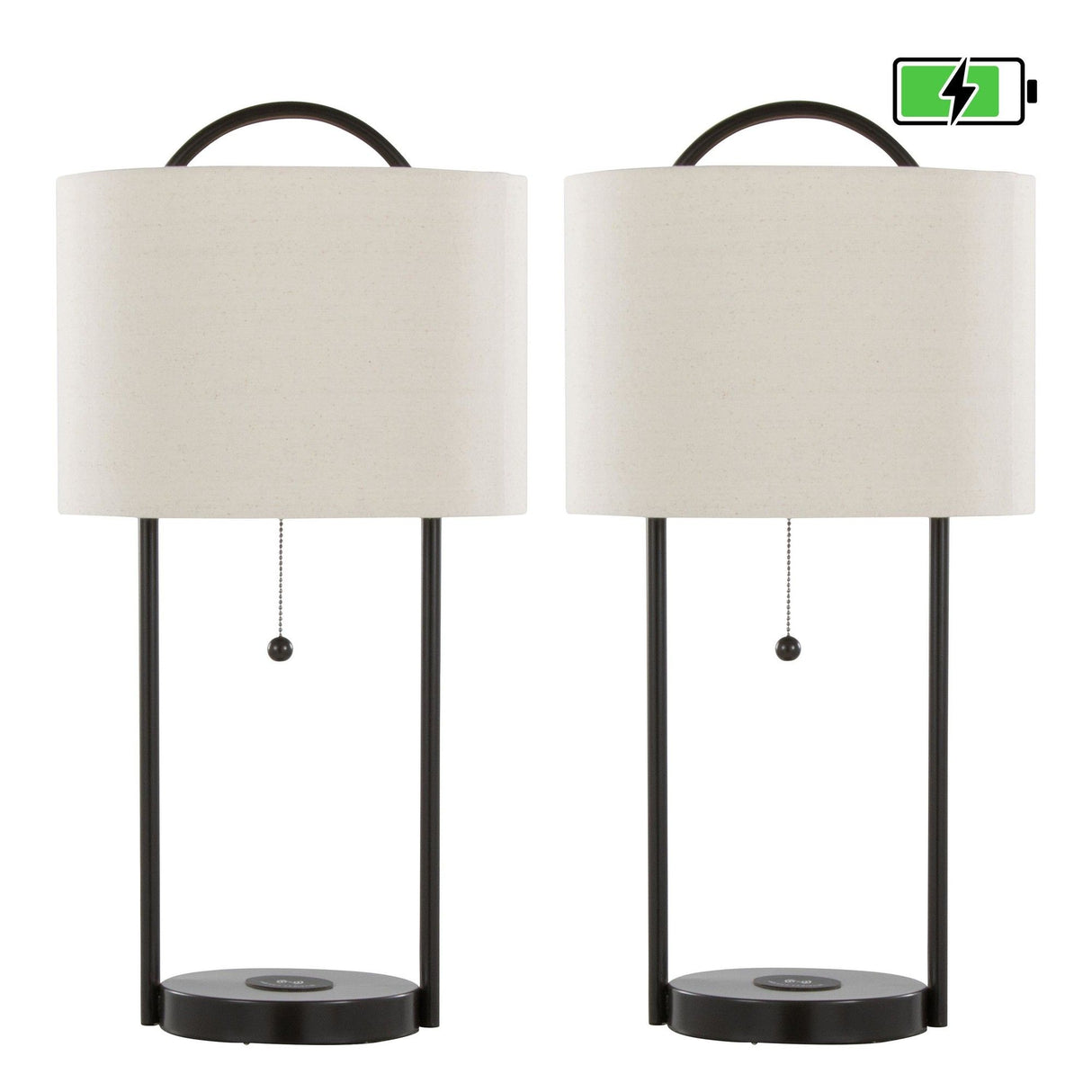 Porto - 28" Metal Table Lamp With Wireless Charging - Oil Bronze And Natural Linen Shade from Grandview Gallery (Set of 2)