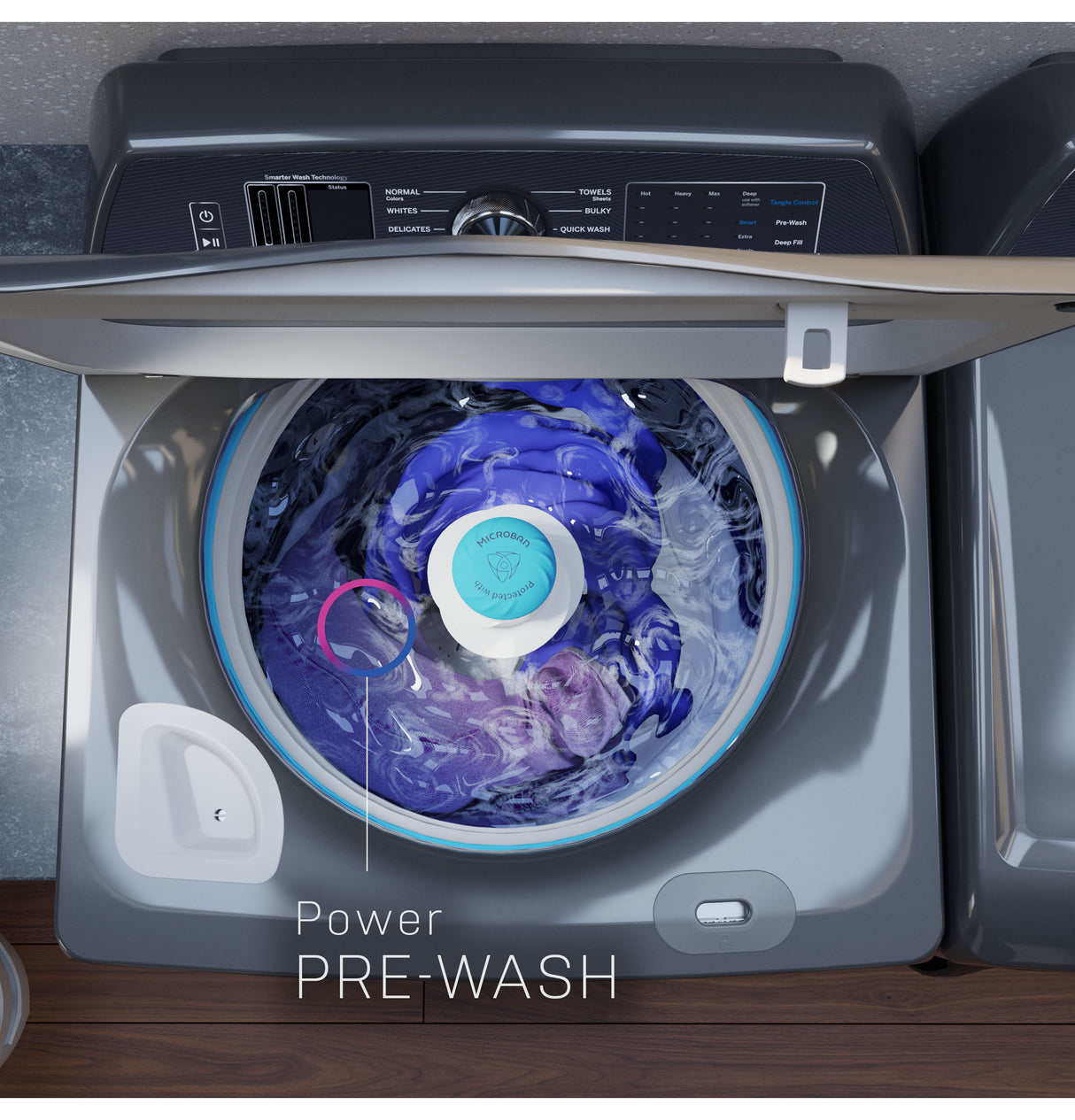 GE Profile(TM) ENERGY STAR(R) 5.3 cu. ft. Capacity Washer with Smarter Wash Technology and FlexDispense(TM) - (PTW705BSTWS)