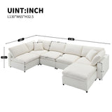 Modern Modular Cloud Sofa Bed, 6 Seat Chenille Sectional Couch Set With Ottoman, Free Combination, Convertible U Shaped Sleeper Sofa For Living Room