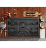 GE(R) 36" Built-In Gas Cooktop with 5 Burners and Dishwasher Safe Grates - (JGP5036DLBB)