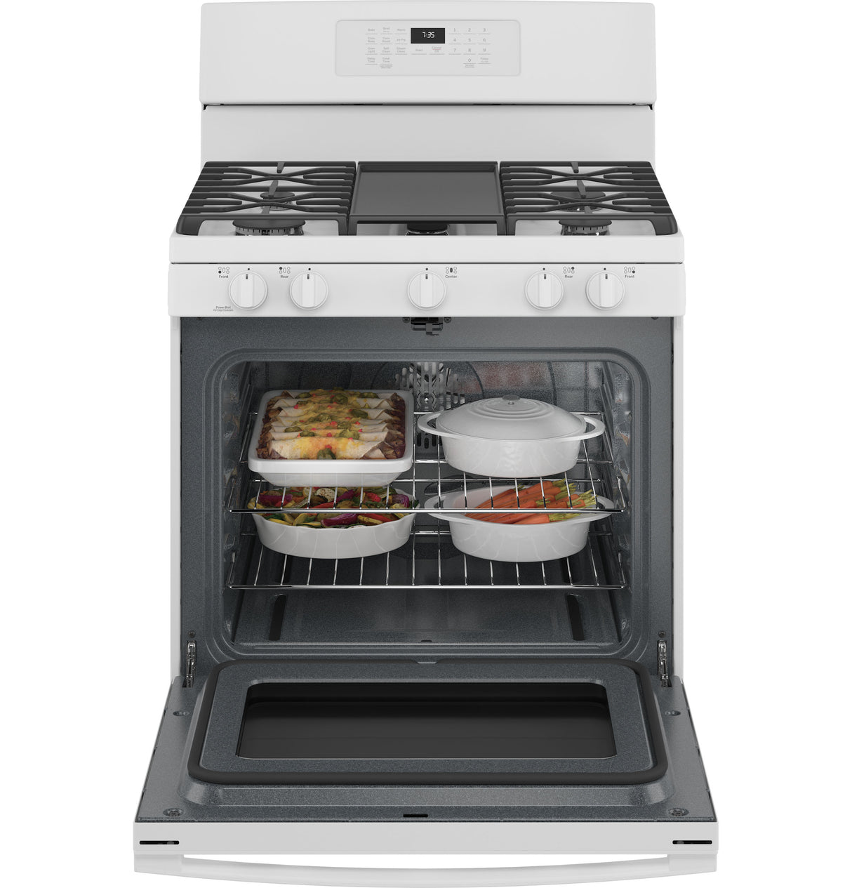 GE(R) 30" Free-Standing Gas Convection Range with No Preheat Air Fry - (JGB735DPWW)