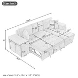 Pull Out Sleeper Sofa Reversible L-Shape 3 Seat Sectional Couch With Storage Chaise And 2 Stools For Living Room Furniture Set - Gray