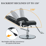 Classic Reclining Barber Chair Salon Chair For Hair Stylist With Heavy Duty Hydraulic Pump, 360° Rotation, Tattoo Chair Shampoo Beauty Salon Equipment, Max Load Weight 330 Lbs