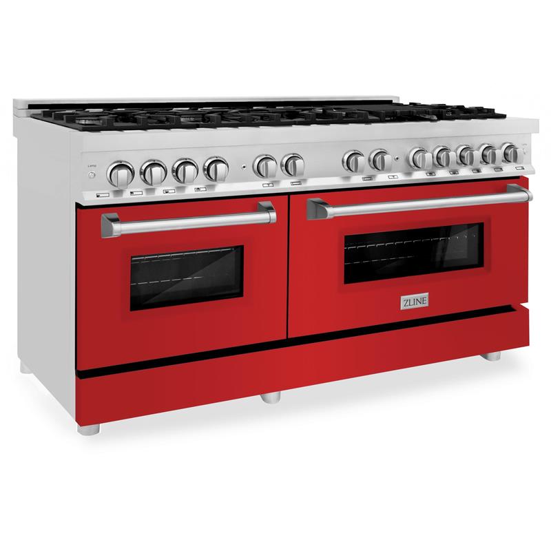 ZLINE 60 in. 7.4 cu. ft. Dual Fuel Range with Gas Stove and Electric Oven in Stainless Steel with Color Options (RA60) [Color: Red Matte] - (RARM60)