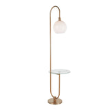 Trombone - Floor Lamp - Gold Metal With Clear Glass Shelf