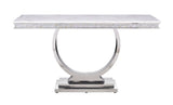 Zander - Accent Table - White Printed Faux Marble & Mirrored Silver Finish