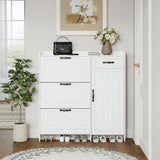 Shoe Cabinet With 4 Doors 1 Drawers, PVC Door With Shape, Large Space For Storage - White