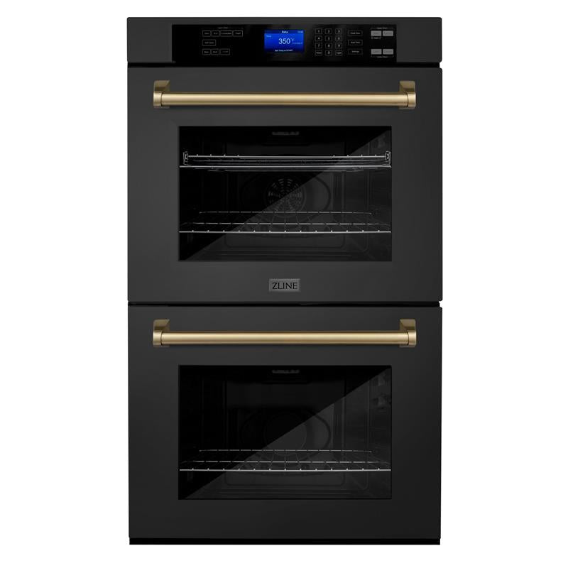 ZLINE 30" Autograph Edition Double Wall Oven with Self Clean and True Convection in Black Stainless Steel (AWDZ-30-BS) [Color: Champagne Bronze] - (AWDZ30BSCB)