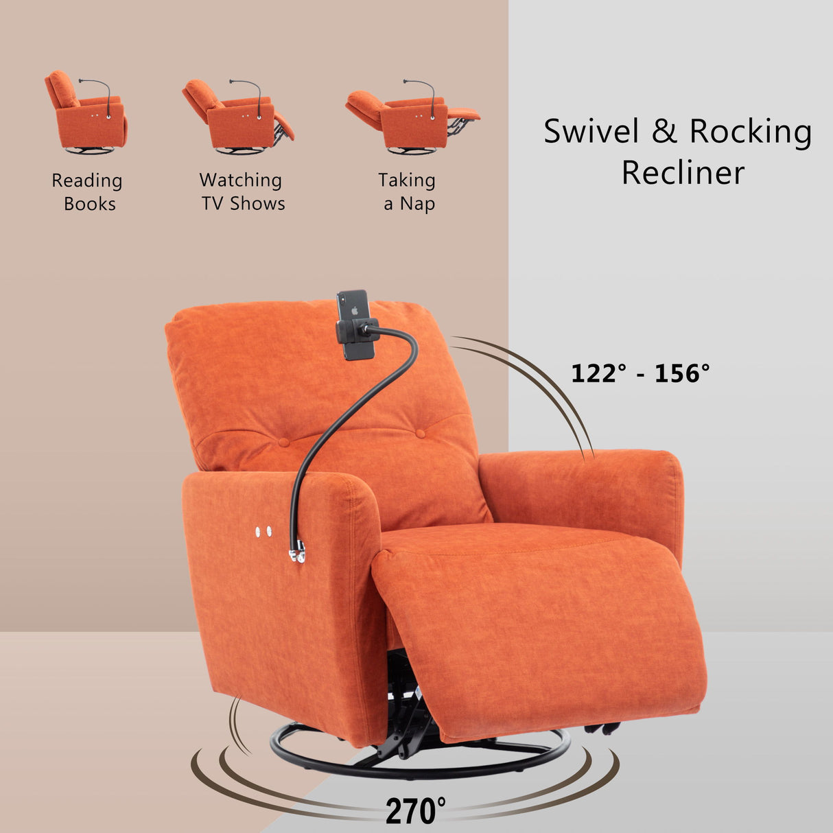 270° Swivel Electric Recliner Home Theater Seating Single Reclining Sofa Rocking Motion Recliner With A Phone Holder For Living Room