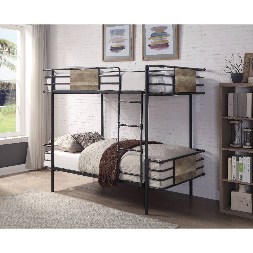 Deliz - Twin Over Twin Bunk Bed - Gunmetal