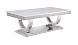 Zander - Coffee Table - White Printed Faux Marble & Mirrored Silver Finish