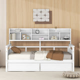 Daybed, Wood Slat Support, With Bedside Shelves And Two Drawers