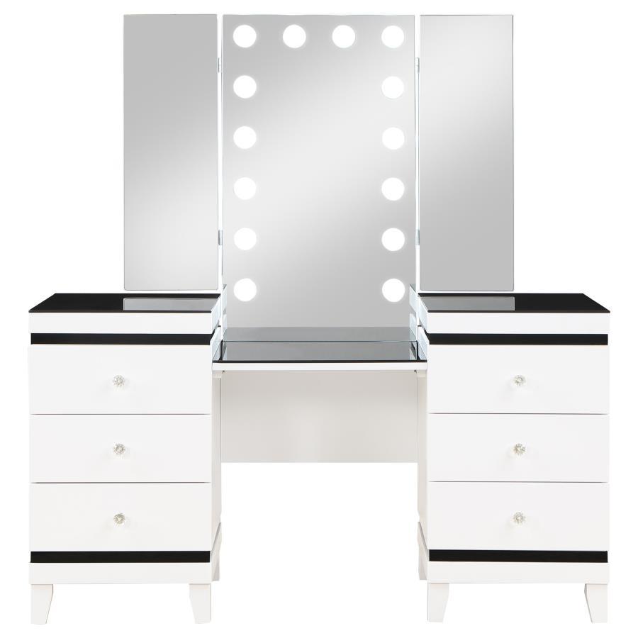 Talei - 6-Drawer Vanity Set With Hollywood Lighting - Black And White