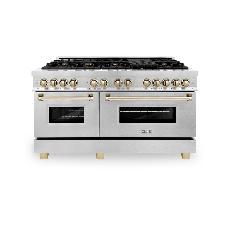 ZLINE Autograph Edition 60 in. 7.4 cu. ft. Dual Fuel Range with Gas Stove and Electric Oven in DuraSnow Stainless Steel with Accents (RASZ-SN-60) - (RASZSN60CB)