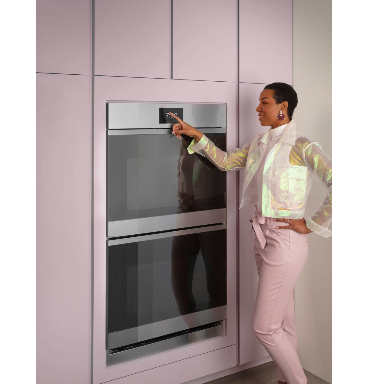 Caf(eback)(TM) 30" Smart Built-In Convection Double Wall Oven in Platinum Glass - (CTD90DM2NS5)