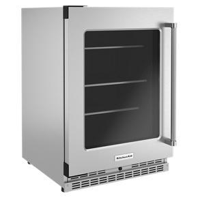 24" Undercounter Refrigerator With Glass Door And Shelves With Metallic Accents - Pearl Silver