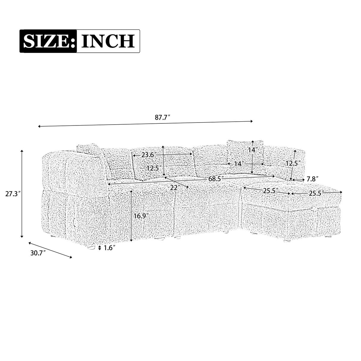 Sectional Sofa Cozy Teddy Fleece Sectional Sofa Couch With Two USB Ports A Movable Storage Ottoman And Two Lumbar Pillows For Living Room