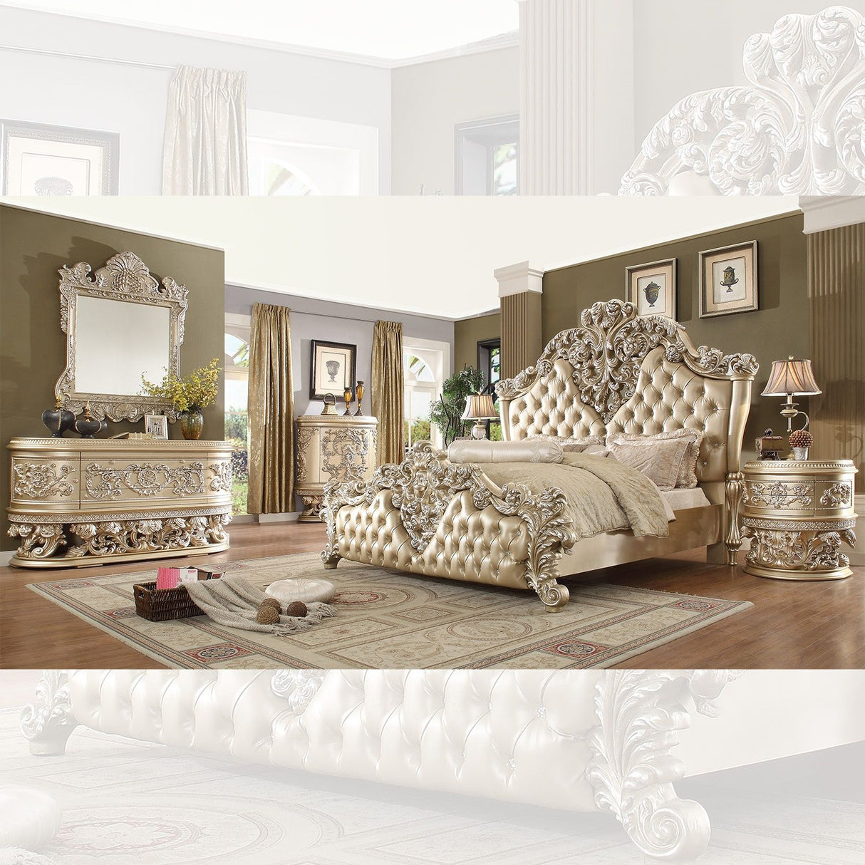 HD-8022 - 5 Piece Bedroom Set - Champagne