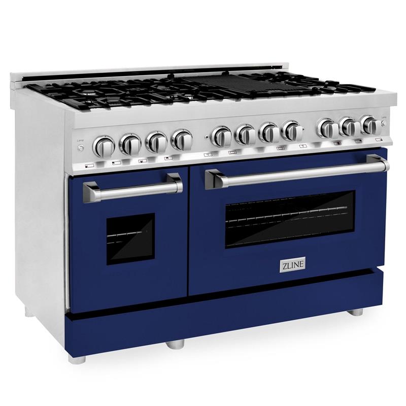 ZLINE 48 in. Dual Fuel Range with Gas Stove and Electric Oven in Stainless Steel (RA48) [Color: Blue Gloss] - (RABG48)