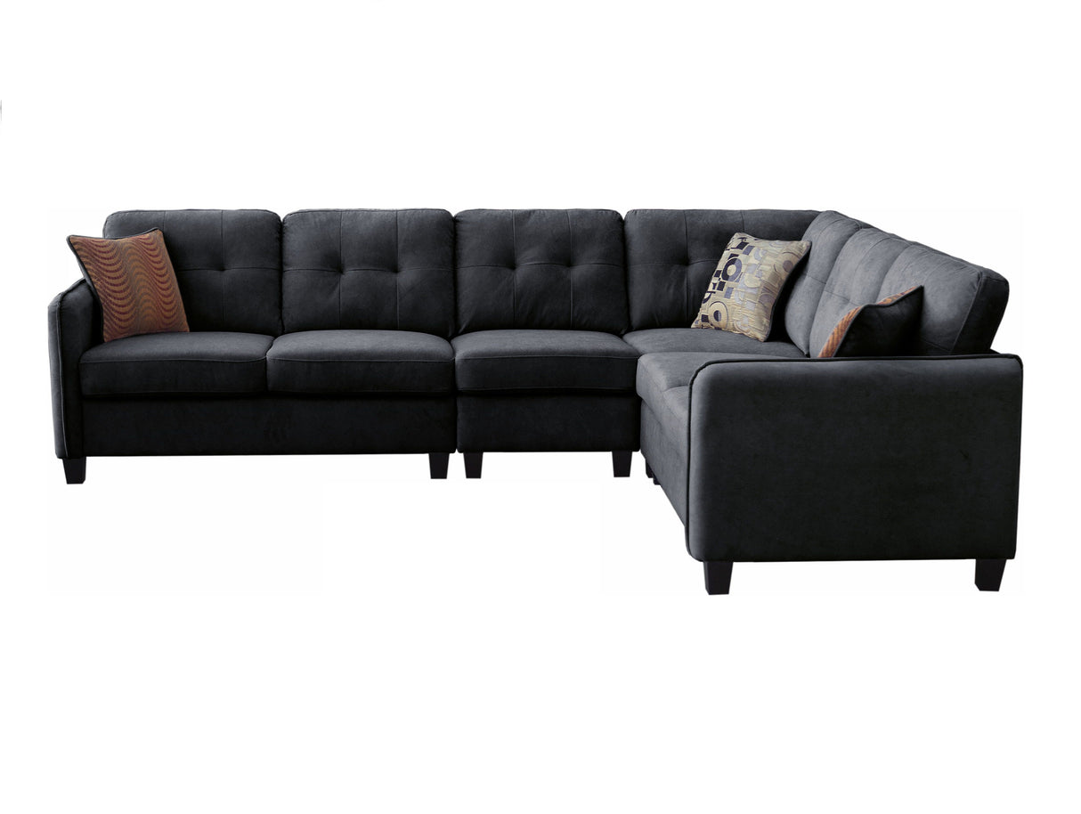 Archie - Velvet 6 Seater Sectional Sofa - Black