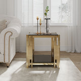 Square End Table With Tempered Glass Top For Living Room - Black / Gold