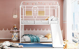 Twin Over Twin Metal Bunk Bed, Metal Housebed With Slide, Three Colors Available