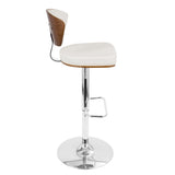 Ravinia - Mid-Century Modern Adjustable Barstool With Swivel With Rounded Rectangle Footrest (Set of 3) - Chrome / Walnut / White