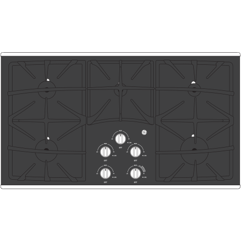 GE(R) 36" Built-In Gas on Glass Cooktop with 5 Burners and Dishwasher Safe Grates - (JGP5536SLSS)