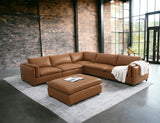 Brighton - Top Grain Leather 6 Pieces Modular Sectional With 1 Ottoman - Brown