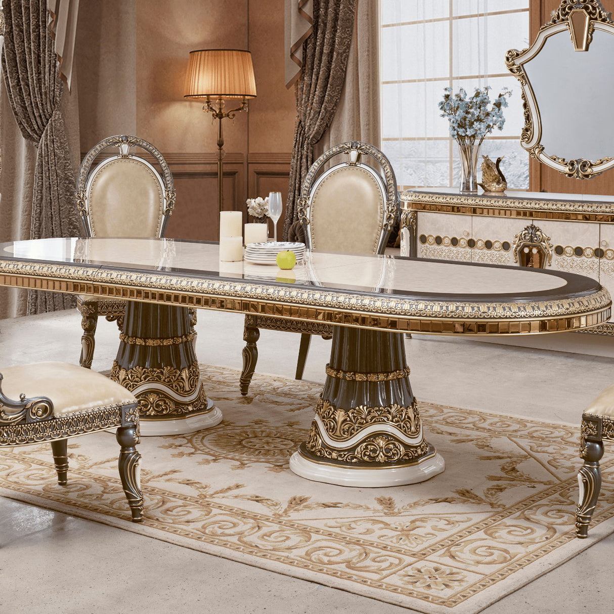 HD-9017 - Extension Dining Table - Bronze / Pearl