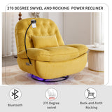 270° Swivel Power Recliner With Voice Control - Bluetooth Music Player, USB Ports, Atmosphere Lamp, Hidden Arm Storage And Mobile Phone Holder For Living Room, Bedroom, Apartment