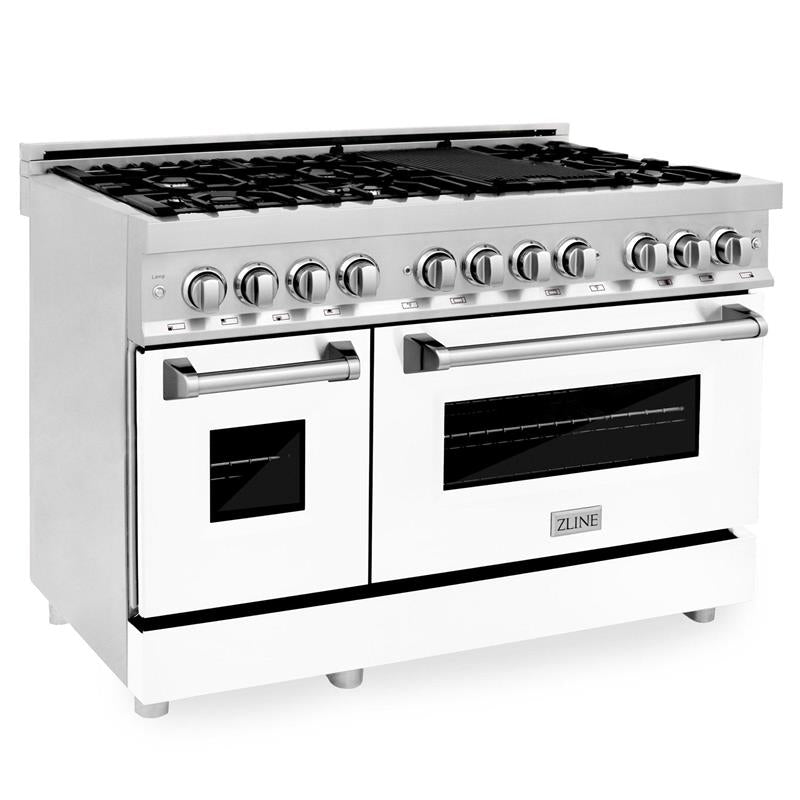 ZLINE 48 in. Dual Fuel Range with Gas Stove and Electric Oven in Stainless Steel (RA48) [Color: White Matte] - (RAWM48)