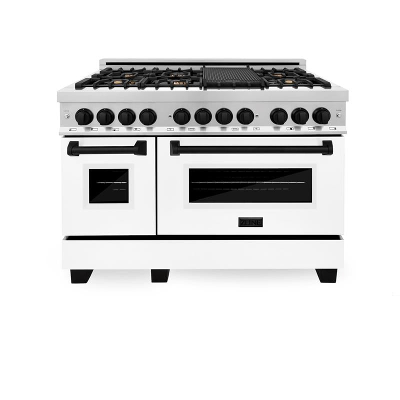 ZLINE Autograph Edition 48" 6.0 cu. ft. Dual Fuel Range with Gas Stove and Electric Oven in Stainless Steel with White Matte Door with Accents (RAZ-WM-48) [Color: Matte Black] - (RAZWM48MB)