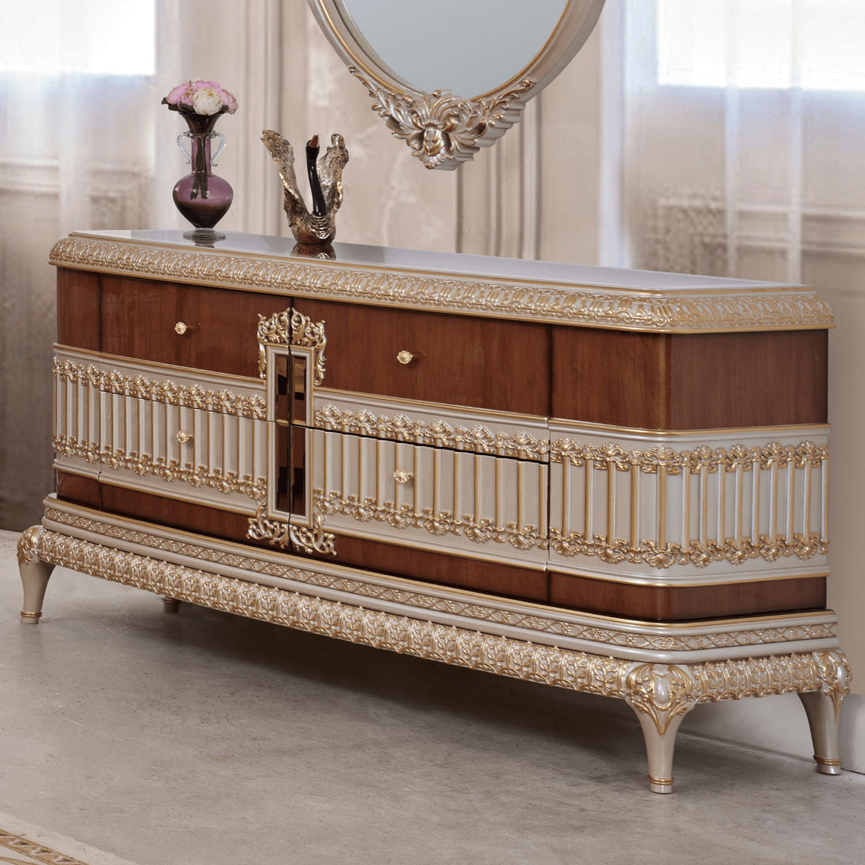 HD-9021 - Buffet / Dresser - Gold / Cherry / Pearl