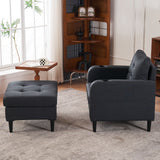 Upholstered Armchair And Storage Ottoman Set, Comfortable Single Sofa With Cup Holders And Tufted Detailing, Ideal For Living Room Or Bedroom