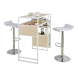 Display - Ale Bar Set With Storage Space - White Metal, Natural Wood And White PVC With Chrome Metal Footrest (Set of 3)