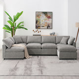 Modern Modular Cloud Sofa Bed, 6 Seat Chenille Sectional Couch Set With Ottoman, Free Combination, Convertible U Shaped Sleeper Sofa For Living Room