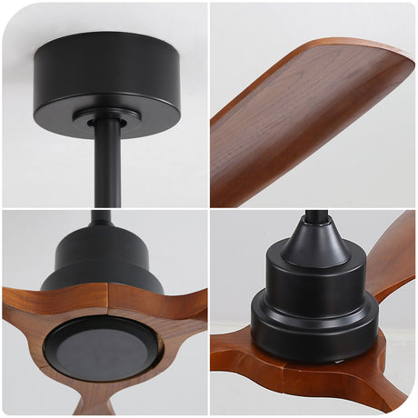 48" Ceiling Fan Without Light, 3 Solid Wood Blades Outdoor Ceiling Fan 6 - Speed Reversible DC Motor For Living Room - Black