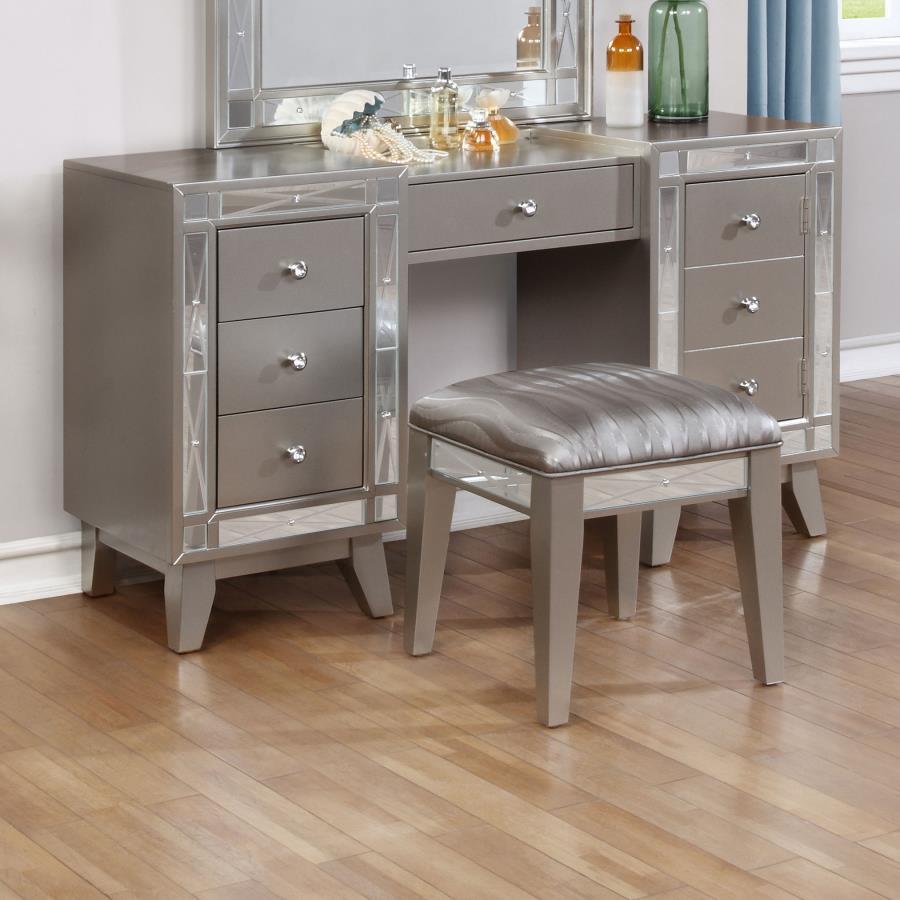 Leighton - Vanity Desk And Stool - Metallic Mercury