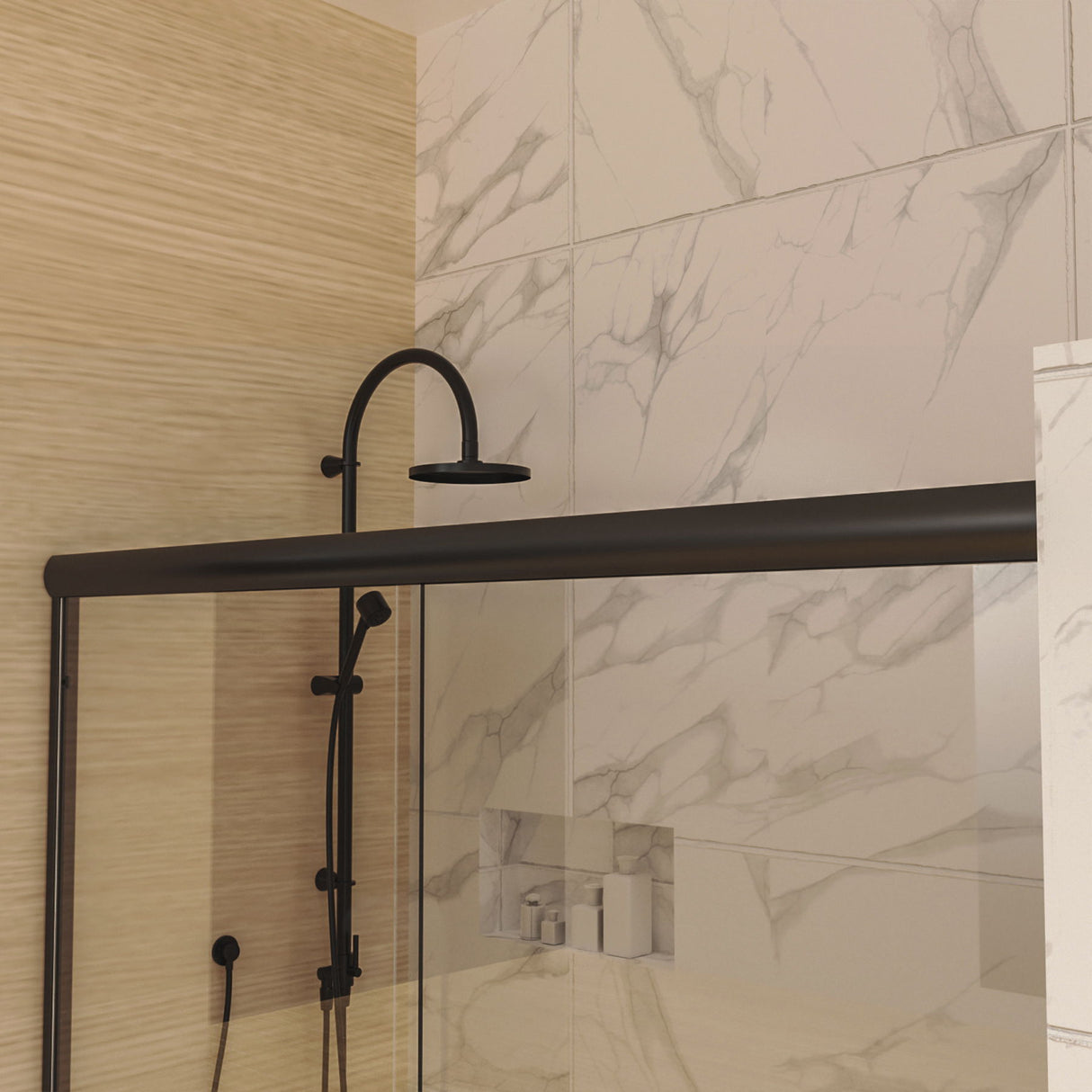 Traditional Sliding Shower Door With Clear Glass - Matte Black