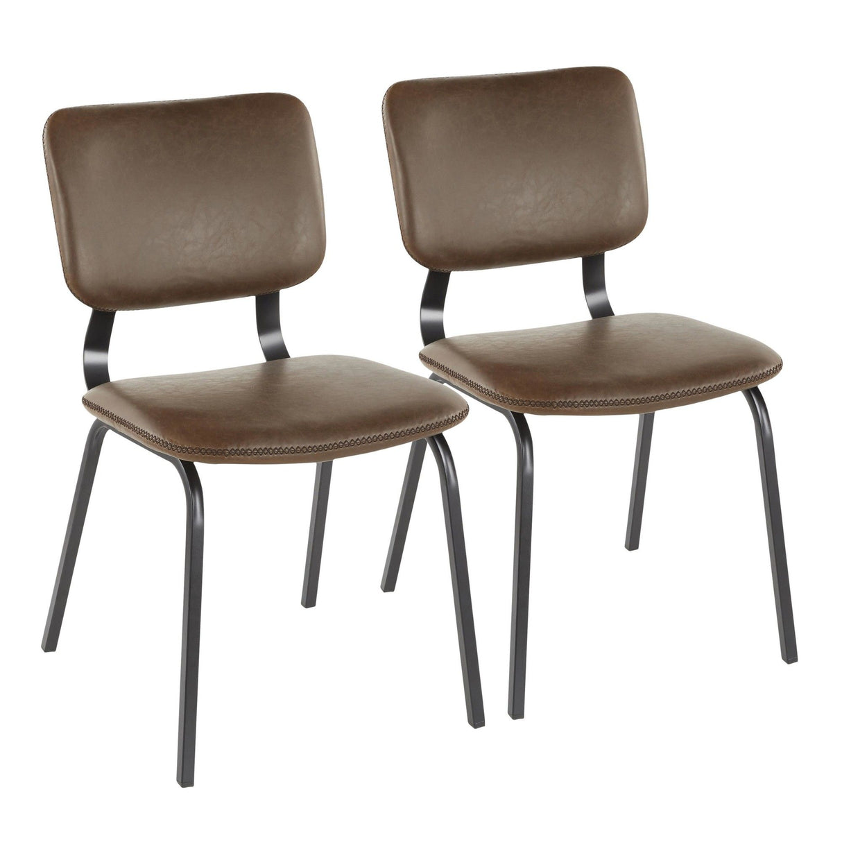 Foundry - Chair - Black Metal And Espresso Faux Leather With Brown Stitching (Set of 2)