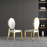 Leatherette Dining Chair (Set of 2), Oval Backrest Design And Stainless Steel Legs - White / Gold