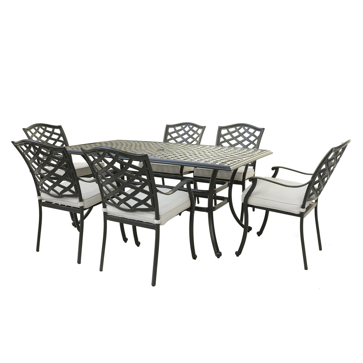 7 Piece Rectangular Dining Set With 6 Arm Chairs - Cast Silver