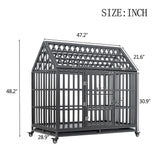 Heavy Duty Dog Cage Pet Crate With Roof & Window On Roof - Black