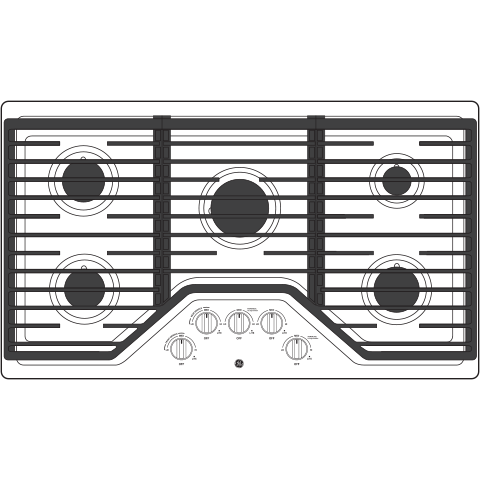 GE(R) 36" Built-In Gas Cooktop with 5 Burners and Dishwasher Safe Grates - (JGP5036DLBB)